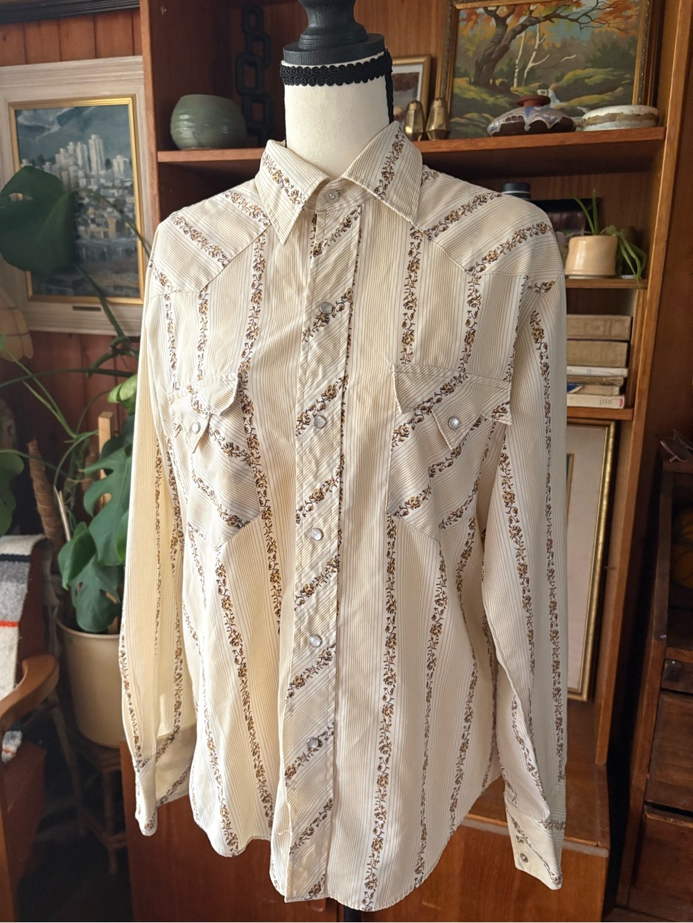 70s VTG Western Snap Front Long Sleeve Top L